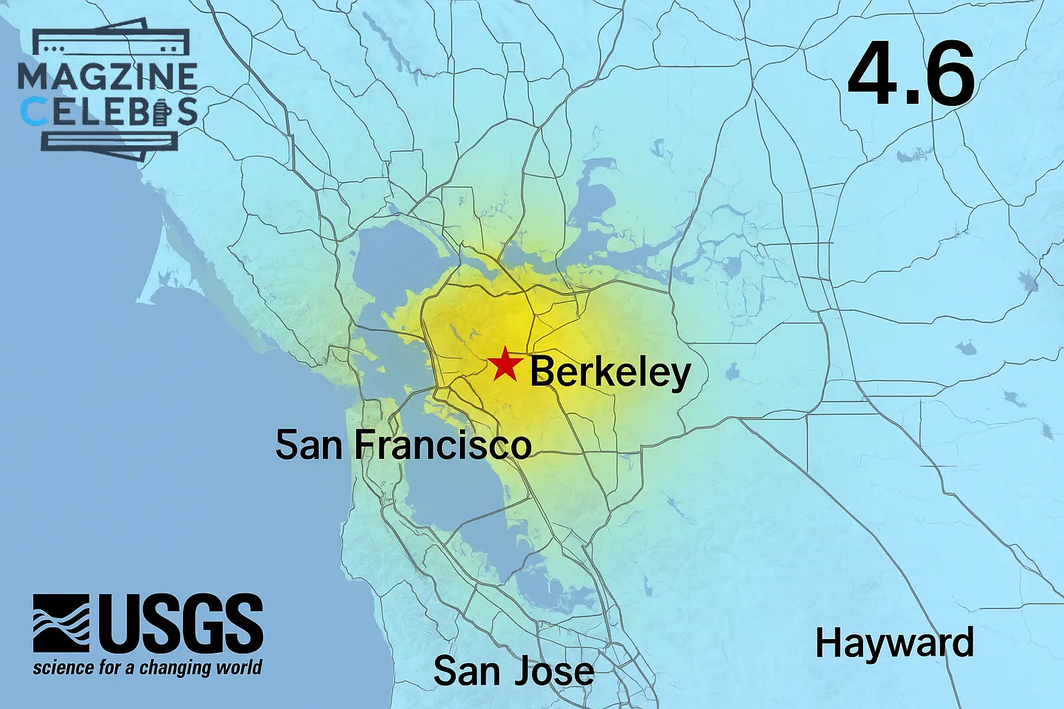 USGS map showing 4.6 earthquake epicenter near Berkeley, California