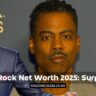 Chris Rock in 2025 smiling on stage, with bold text overlay reading "Net Worth $60 Million" designed for breaking news style.