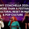 Justin Bieber, Karol G, and Sabrina Carpenter performing on stage at Coachella 2026 — official lineup feature banner