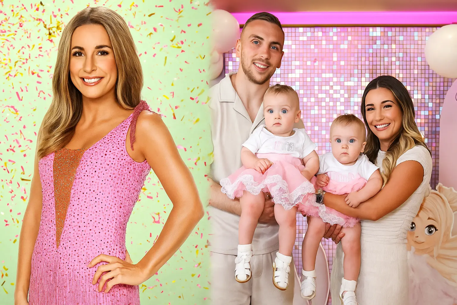 Dani Dyer with partner Jarrod Bowen and their twin daughters, featured in a 2025 collage banner.
