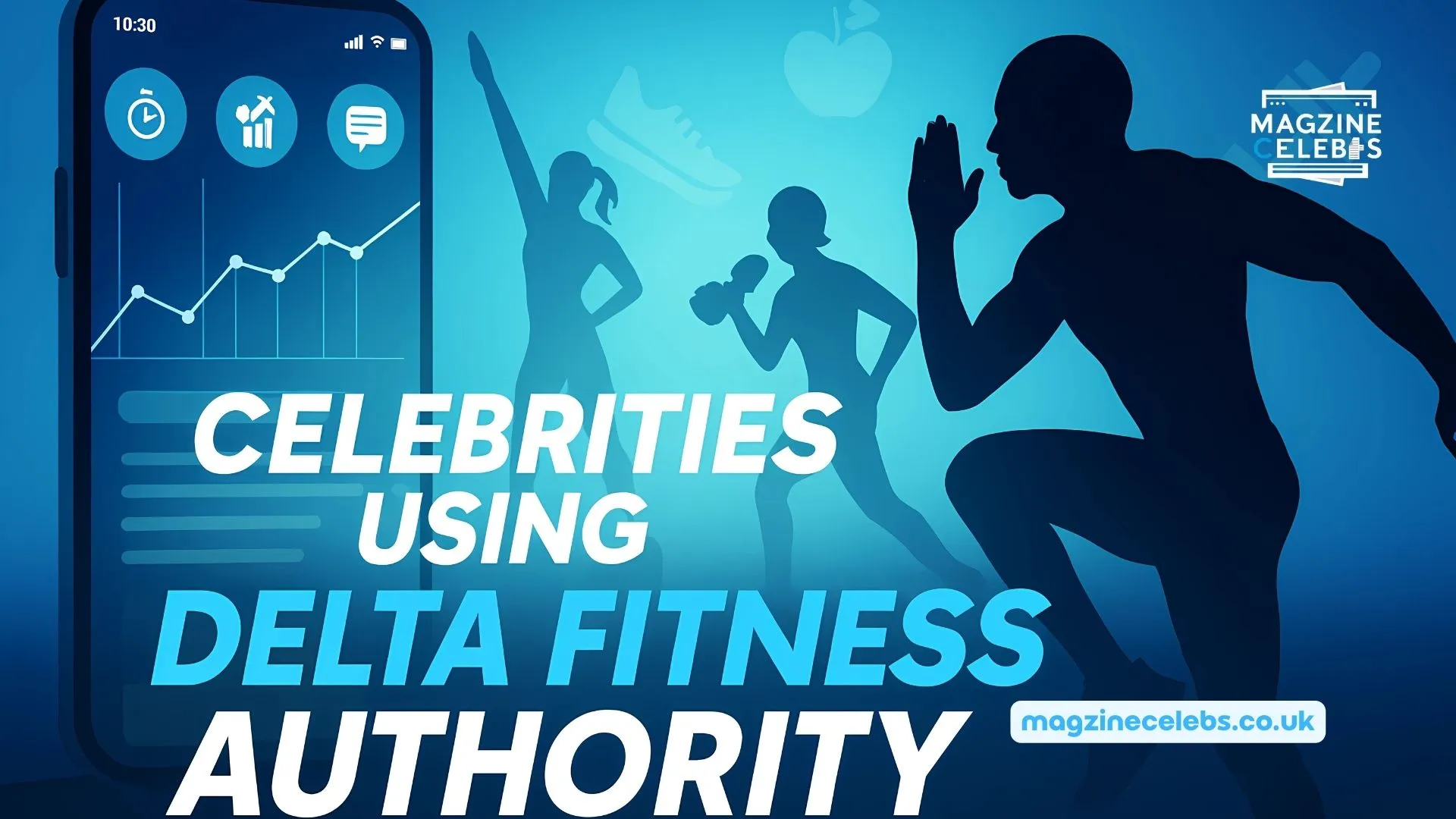 Featured banner of Delta Fitness Authority app concept showing athletes, workout silhouettes, and celebrity-inspired fitness theme.