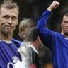 Duncan Ferguson collage — Everton icon celebrating on the pitch in two iconic moments