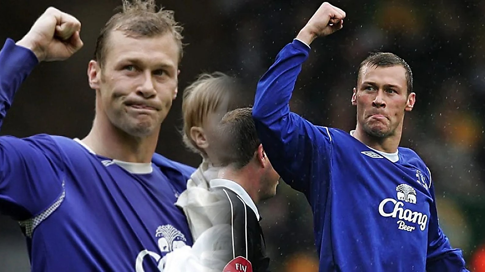 Duncan Ferguson collage — Everton icon celebrating on the pitch in two iconic moments