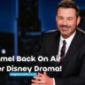 Jimmy Kimmel smiling on his late-night show desk during his return to ABC after suspension in September 2025