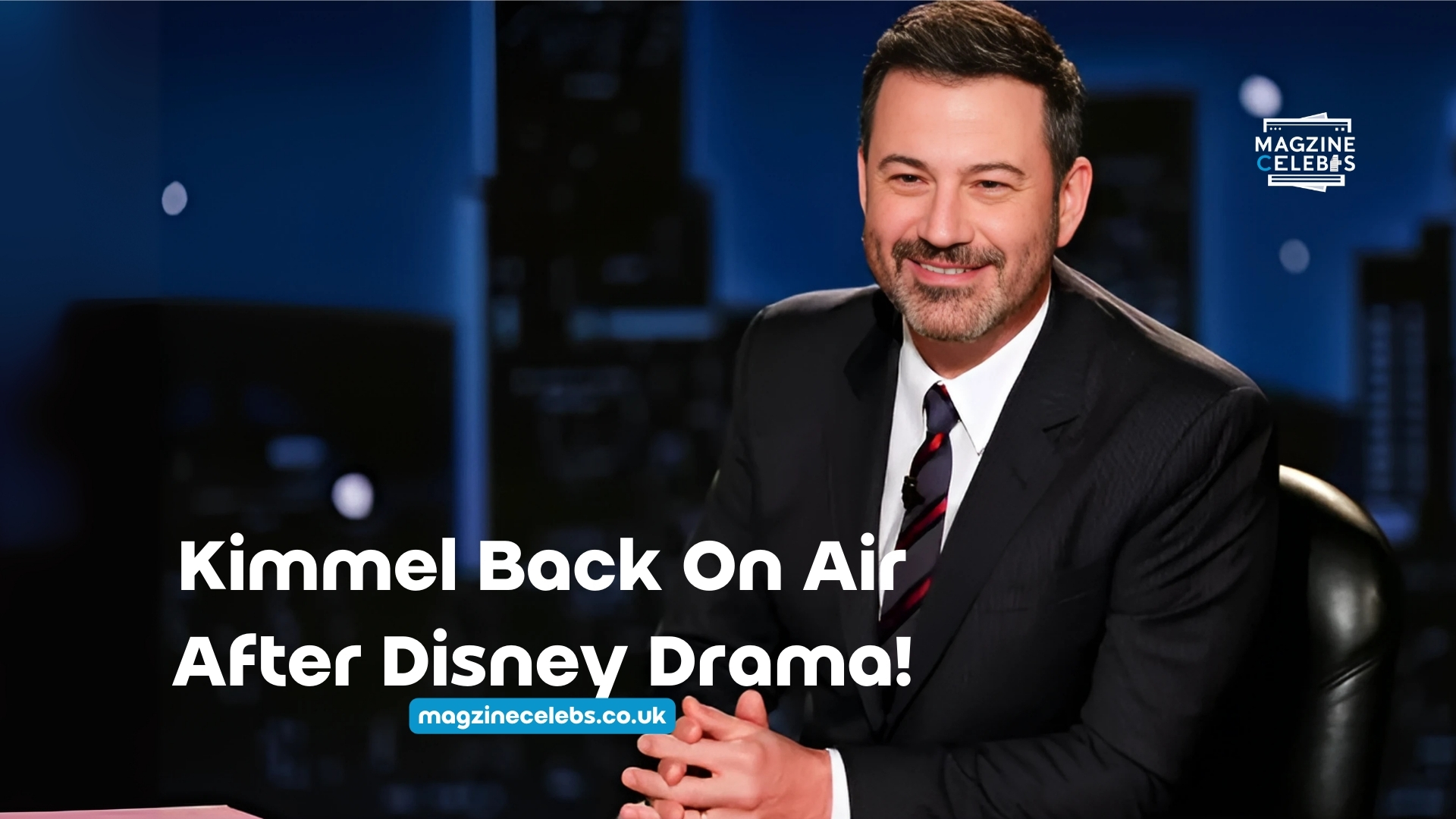 Jimmy Kimmel smiling on his late-night show desk during his return to ABC after suspension in September 2025