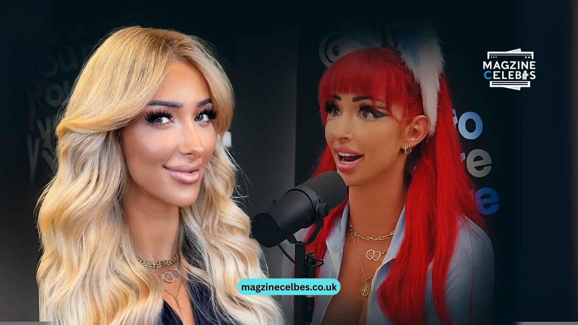 Nala Ray net worth 2025 – feature image collage showing the influencer with blonde hair in a photoshoot and red hair during a podcast interview.