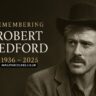 Robert Redford tribute banner (1936–2025) featuring a cinematic black-and-white portrait from Butch Cassidy and the Sundance Kid, honoring his Hollywood legacy.