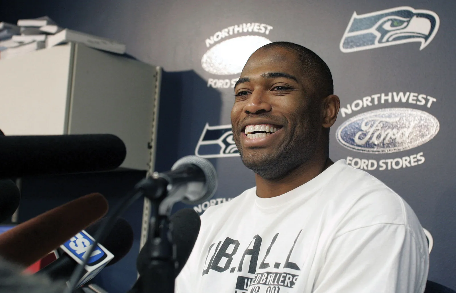 Shaun Alexander smiling during interview on Up & Adams Show