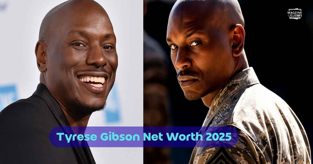 Tyrese Gibson smiling at an event and in military role – composite banner for net worth 2025 article