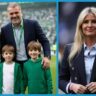 Georgia Postecoglou with husband Ange Postecoglou and children at a football event, alongside her solo portrait – biography, family, and net worth 2025