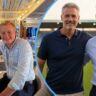 Harley Pearce smiling at a café and with his father Stuart Pearce at a football stadium, 2025 tribute photo.