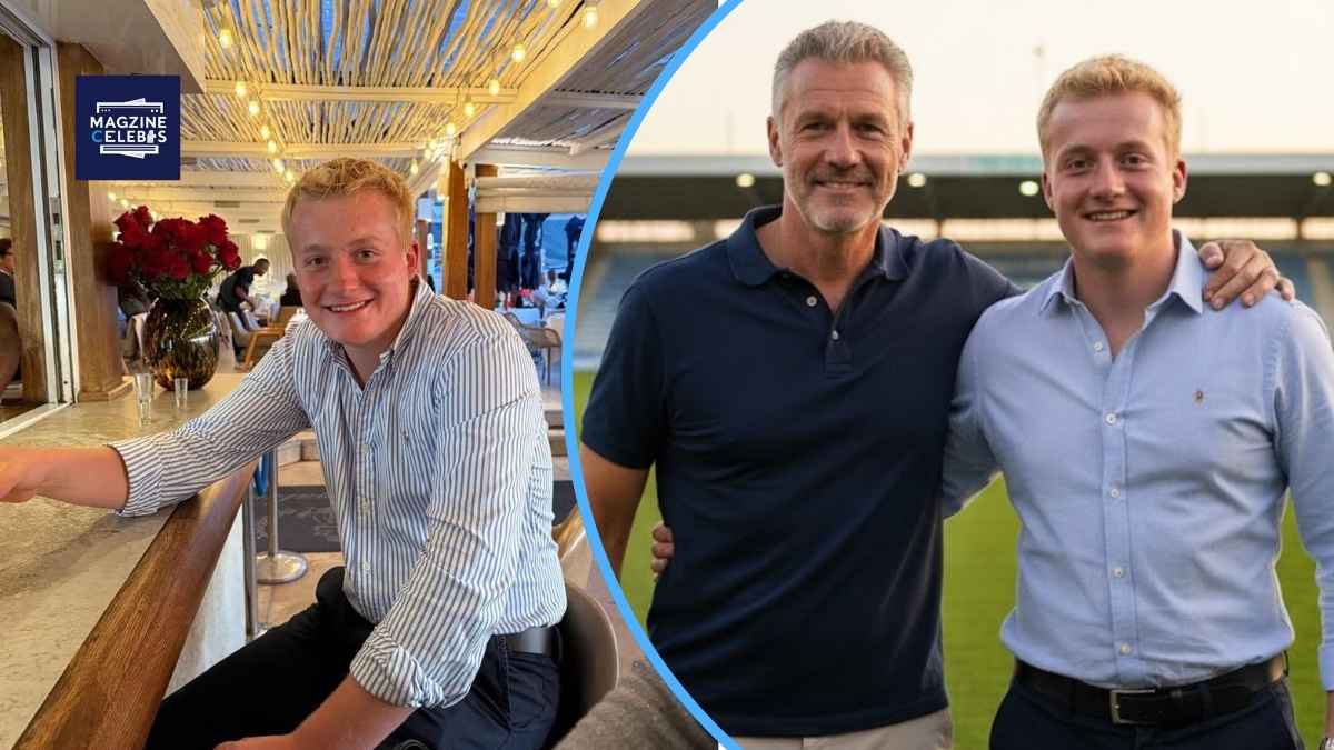 Harley Pearce smiling at a café and with his father Stuart Pearce at a football stadium, 2025 tribute photo.