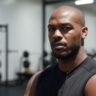 Jon Jones posing confidently in a gym wearing black training gear — UFC champion and MMA legend