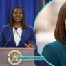 Letitia James speaking at a New York press conference