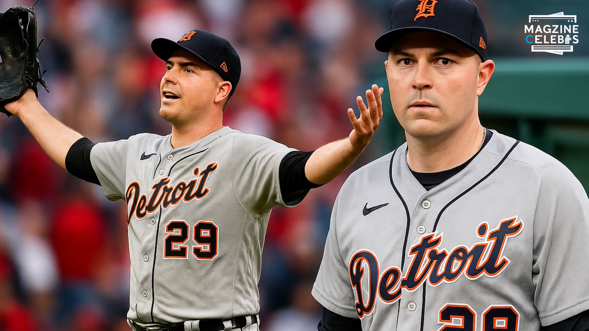 Smooth HD collage of Tarik Skubal featuring action shot and portrait in Detroit Tigers uniform.