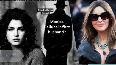 Monica Bellucci current photo vs artistic silhouette of her first husband Claudio Carlos Basso.