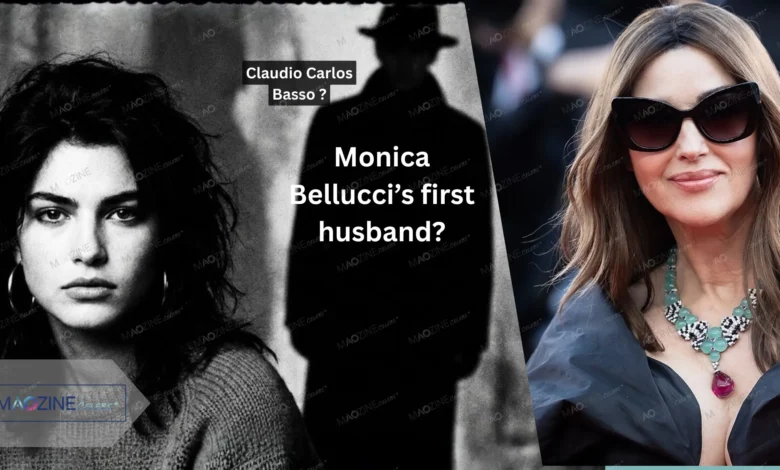 Monica Bellucci current photo vs artistic silhouette of her first husband Claudio Carlos Basso.