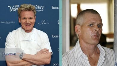 A side-by-side comparison photo showing celebrity chef Gordon Ramsay on the left, smiling in his chef whites, and his brother Ronnie Ramsay on the right, looking gaunt.