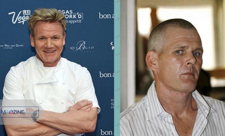 A side-by-side comparison photo showing celebrity chef Gordon Ramsay on the left, smiling in his chef whites, and his brother Ronnie Ramsay on the right, looking gaunt.