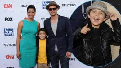 A collage of Jackson Chambers: on the left, standing as a child with his father Justin Chambers and mother Keisha Chambers, and on the right, a close-up solo portrait of Jackson.