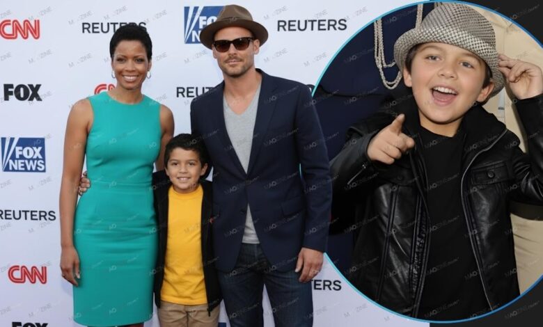 A collage of Jackson Chambers: on the left, standing as a child with his father Justin Chambers and mother Keisha Chambers, and on the right, a close-up solo portrait of Jackson.