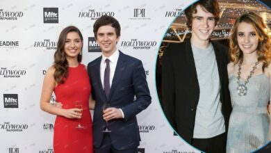 Freddie Highmore with wife Klarissa Munz at a Hollywood event, alongside a past photo