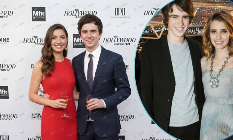 Freddie Highmore with wife Klarissa Munz at a Hollywood event, alongside a past photo