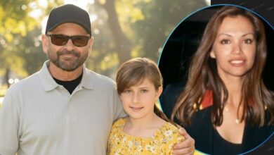 A collage of Tiffany Pesci: on the left, standing with her father Joe Pesci at a formal event, and on the right, a close-up solo portrait of Tiffany.