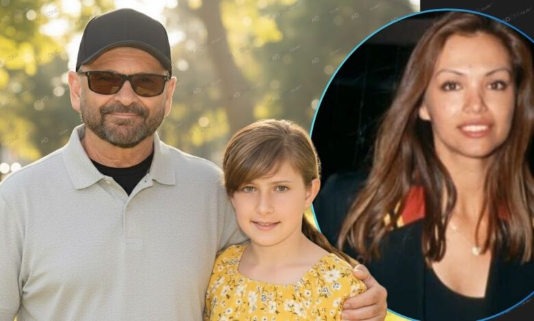 A collage of Tiffany Pesci: on the left, standing with her father Joe Pesci at a formal event, and on the right, a close-up solo portrait of Tiffany.