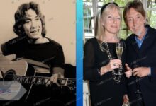 Collage showing young Chris Rea playing guitar (left) and recent photo of Chris Rea with his wife Joan Lesley (right) celebrating their 57-year marriage.
