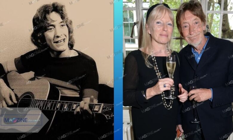 Collage showing young Chris Rea playing guitar (left) and recent photo of Chris Rea with his wife Joan Lesley (right) celebrating their 57-year marriage.
