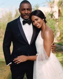 Idris Elba and Sabrina Dhowre Elba romantic wedding photo in Marrakesh, Morocco.