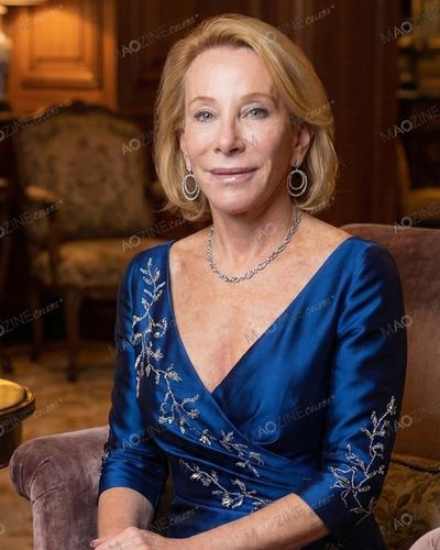 Portrait of Laura Deibel in 2025, Tim Allen's first wife, wearing a blue dress.