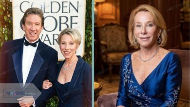 Laura Deibel and Tim Allen on the red carpet during the 90s (left) compared to a rare photo of Laura Deibel today (right).