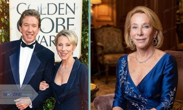 Laura Deibel and Tim Allen on the red carpet during the 90s (left) compared to a rare photo of Laura Deibel today (right).