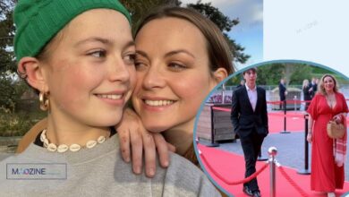 Ruby Megan Henson with mother Charlotte Church and Dexter Henson at BAFTA Cymru Awards 2025 red carpet.