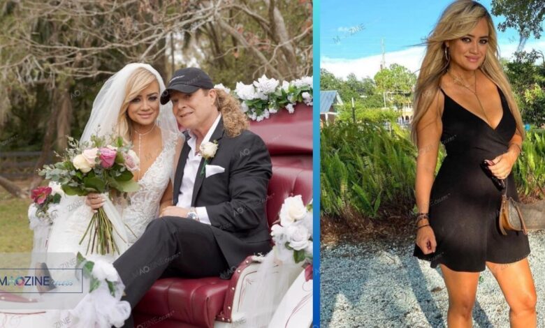 Michelle Lopresti and Tony Little exchange vows during their private wedding ceremony in 2022.