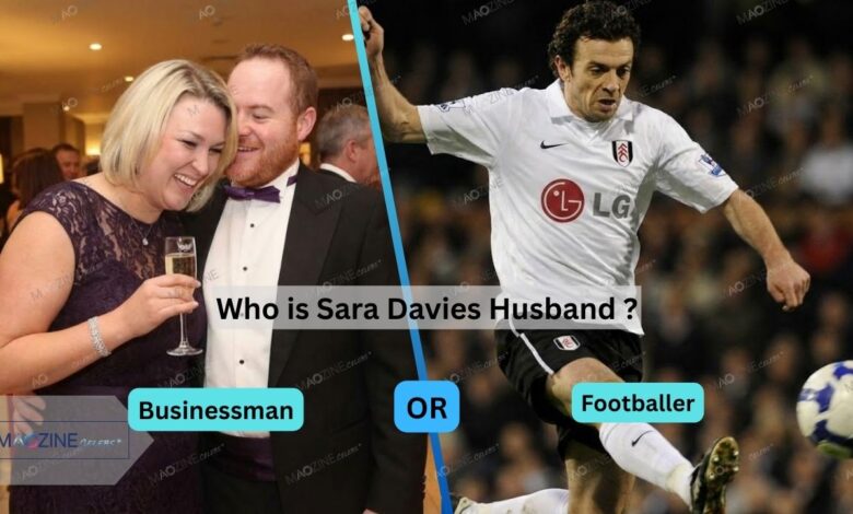 Comparison showing Sara Davies with her businessman husband Simon Davies (left) versus former Fulham footballer Simon Davies (right).